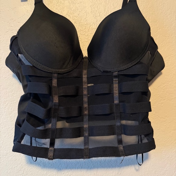 Cleo, Women’s Black Sheer Corset Adjustable Strap & Back Bustier Top, Size L - Picture 2 of 9